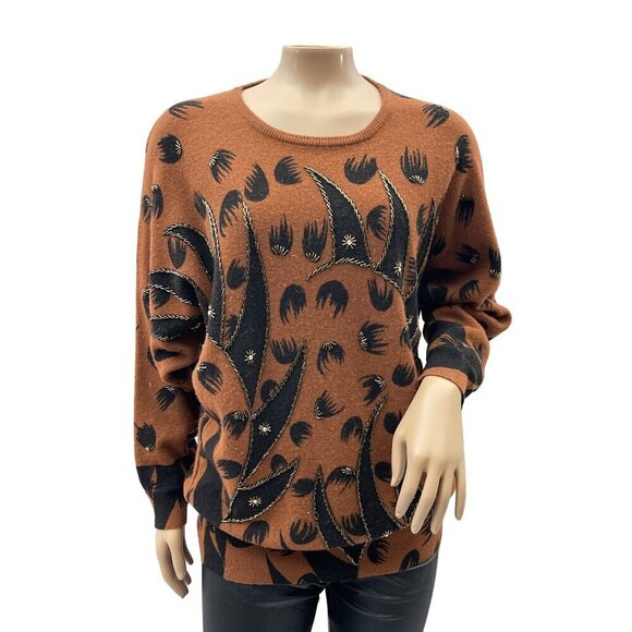 80s Vintage Eminent Wool Blend Patterned Sweater Crewneck Womens M *Needs Repair - Picture 1 of 11